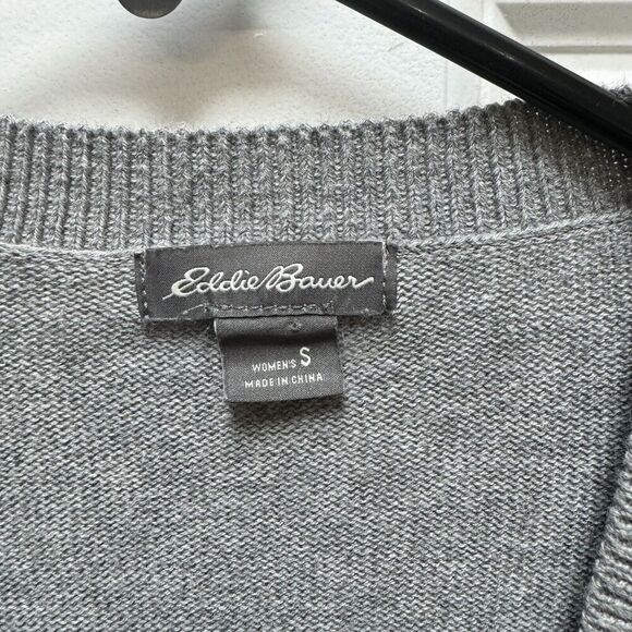 EDDIE BAUER Womens S Open Cardigan Sweater Gray Athletic Modern 100% Cotton - Picture 3 of 5